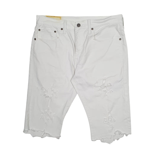Mens White Levis 502 Ripped Cut Off Denim Shorts