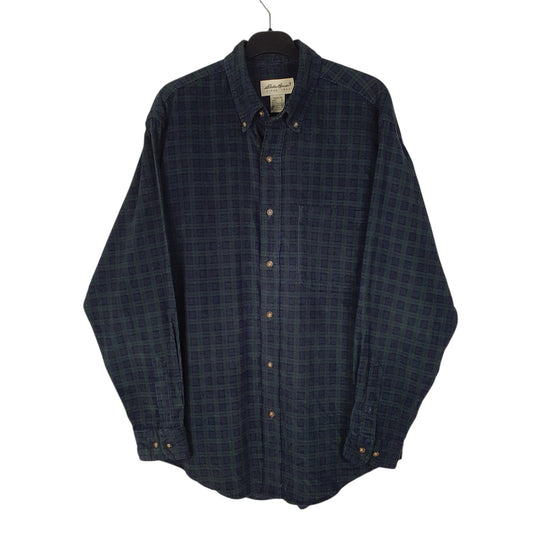 Mens Navy Eddie Bauer Corduroy Vintage 90s Long Sleeve Shirt
