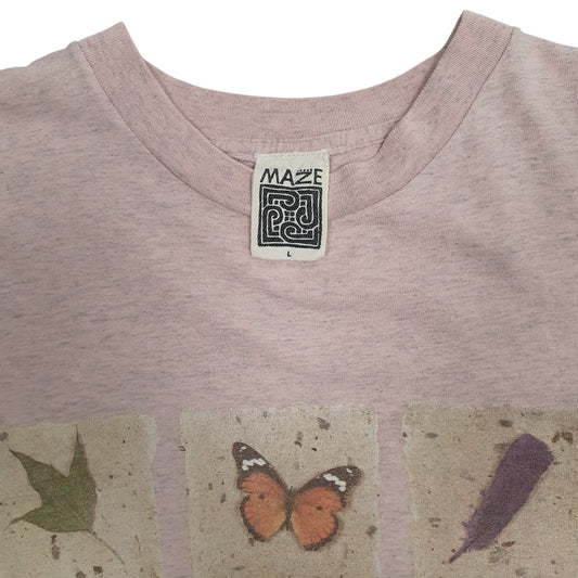 Mens Pink Maze Nature Butterfly Vintage 00s T Shirt
