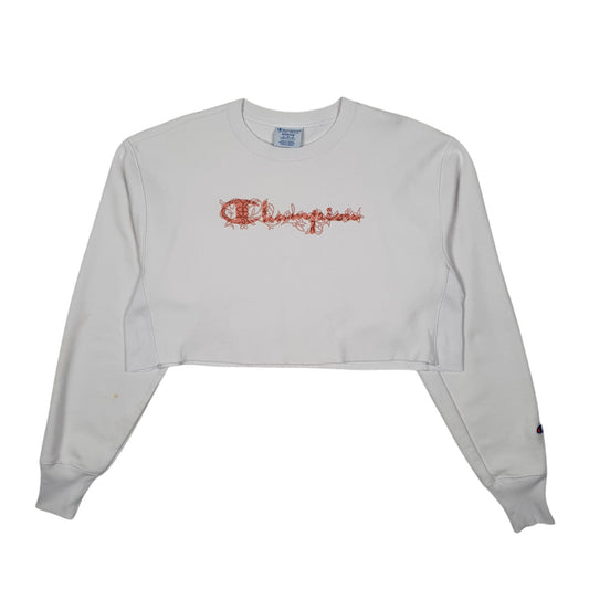 Womens White Champion Reverse Weave Crop Top Crewneck Jumper