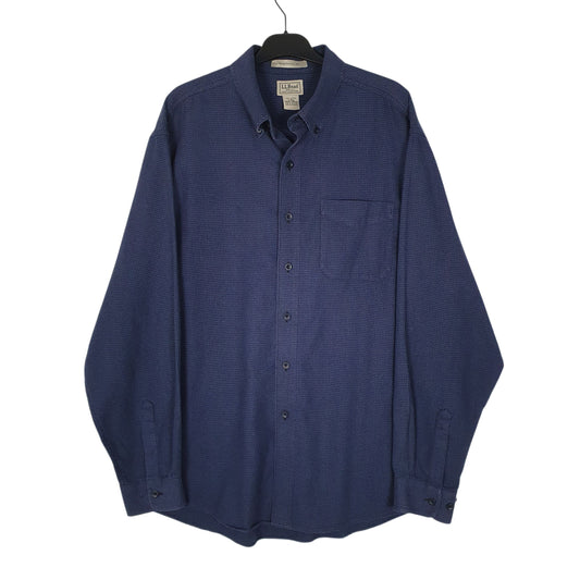 Mens Navy L.L.Bean Houndstooth Flannel Long Sleeve Shirt