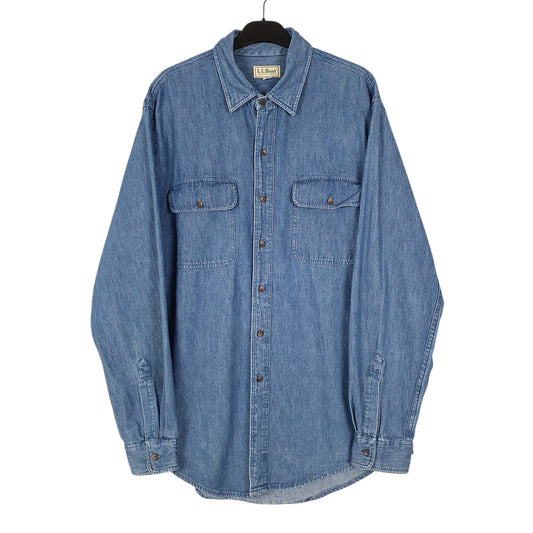 Mens Blue L.L.Bean Vintage 1970s 1980s Denim Made In USA Long Sleeve Shirt
