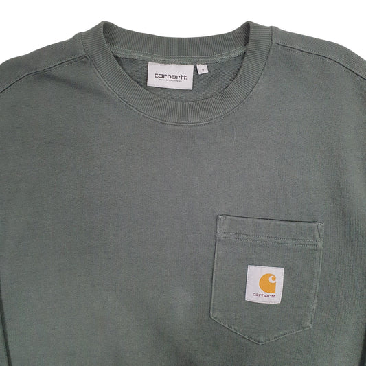 Mens Green Carhartt Pocket Crewneck Jumper