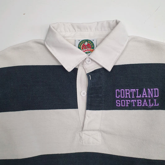 Mens White Barbarian Softball Rugby Polo Shirt