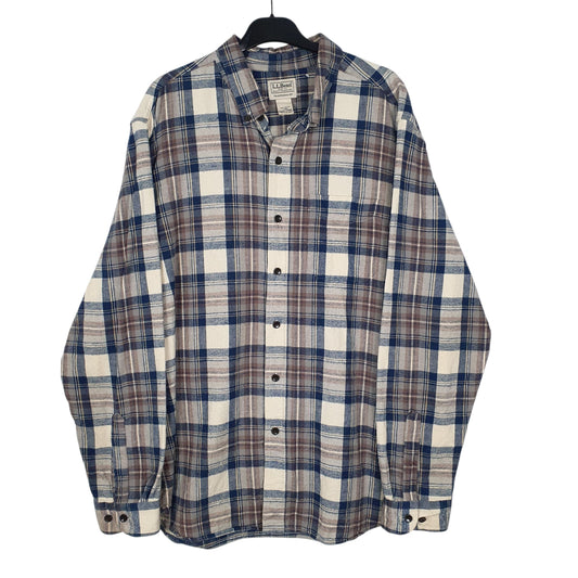 Mens Cream L.L.Bean Chamois Flannel Long Sleeve Shirt