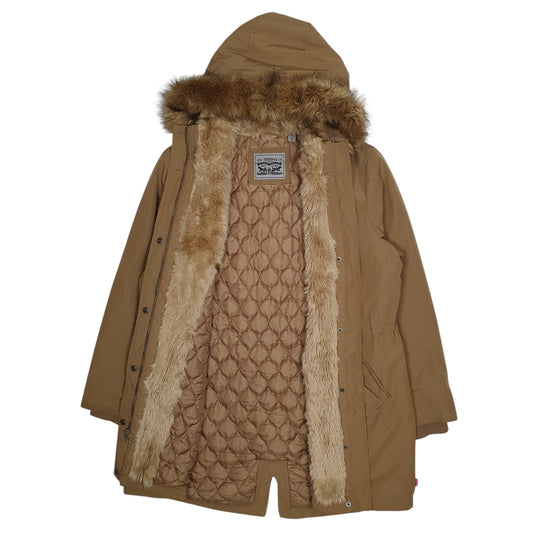 Womens Beige Levis Fur Lined Hooded Coat