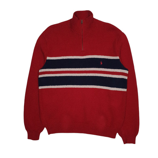 Mens Red Polo Ralph Lauren Quarter Zip Jumper