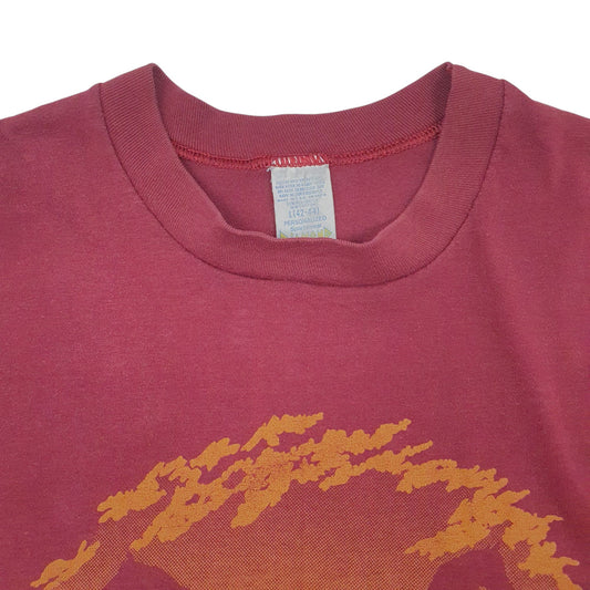 Mens Burgundy Diamond Single Stitch Vintage 80s T Shirt