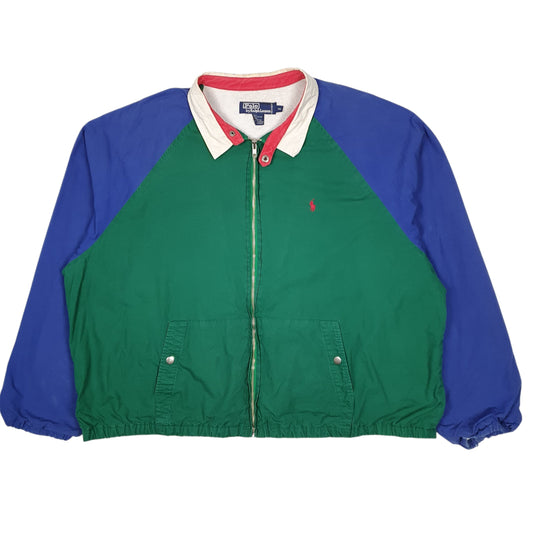 Mens Green Polo Ralph Lauren Vintage 90s Fleece Lined Bomber Crewneck Coat