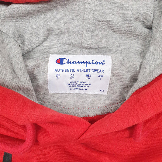 Mens Red Champion Spellout Hoodie Jumper