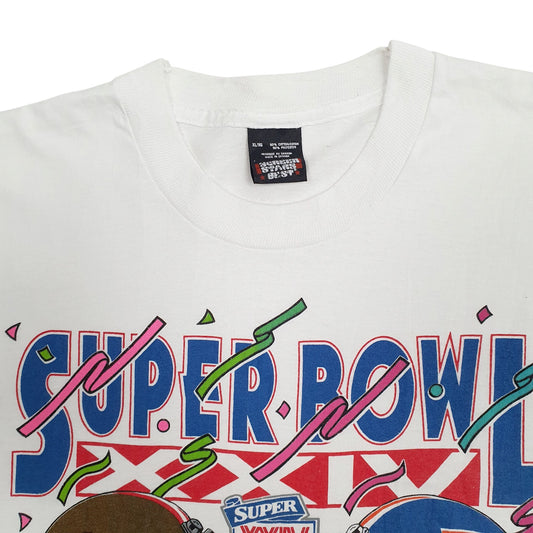 Mens White Screen Stars Single Stitch 1989 Superbowl NFL 49ers Broncos T Shirt