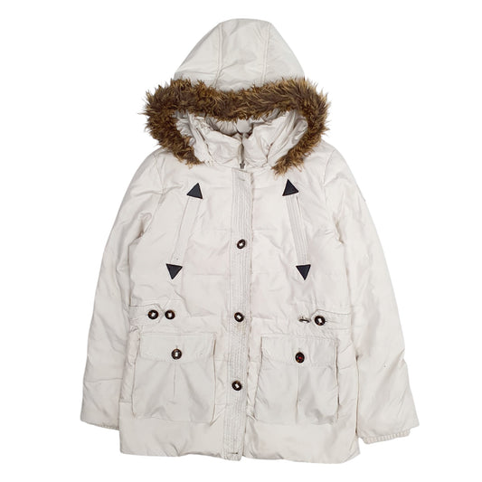Womens Cream Tommy Hilfiger Puffer Longline Full Zip Coat