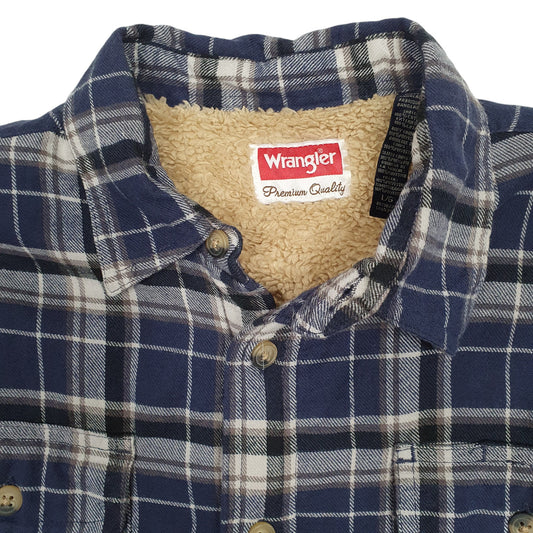 Mens Navy Wrangler Plaid Sherpa Lined Coat