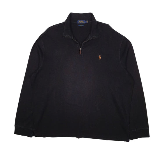 Mens Black Polo Ralph Lauren Estate Rib Quarter Zip Jumper