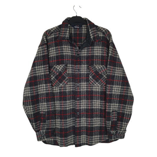 Mens Grey Woolrich Thick Flannel Plaid Shacket Long Sleeve Shirt