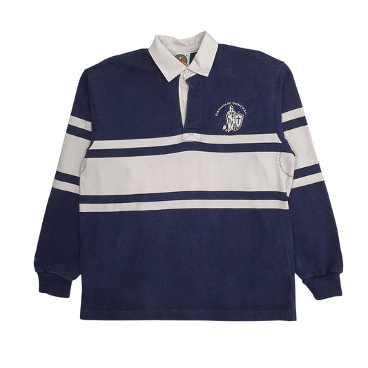 Mens Navy Barbarian Catholic Central Rugby Long Sleeve Polo Shirt