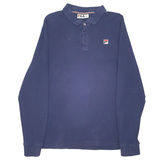 Mens Navy Fila Long Sleeve Polo Shirt