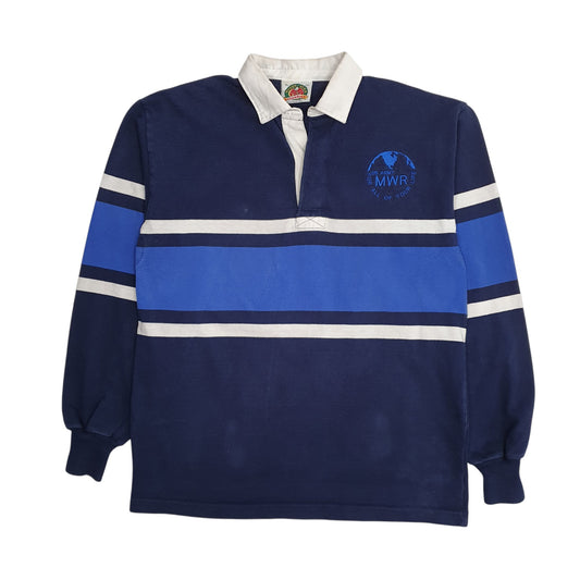 Mens Navy Barbarian Rugby US Army MWR Long Sleeve Polo Shirt