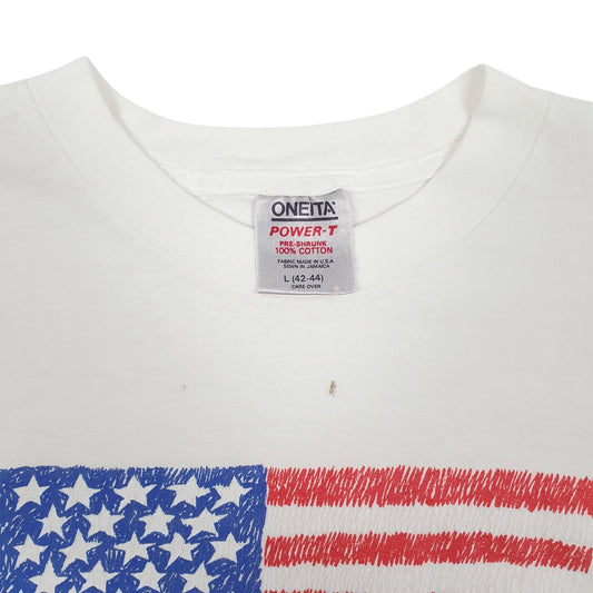 Womens White Oneita Single Stitch Vintage 90s T Shirt