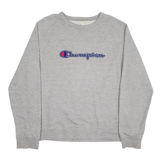 Mens Grey Champion Spellout Crewneck Jumper