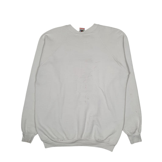 Mens White Fruit Of The Loom Vintage 90s Made In USA Crewneck Jumper