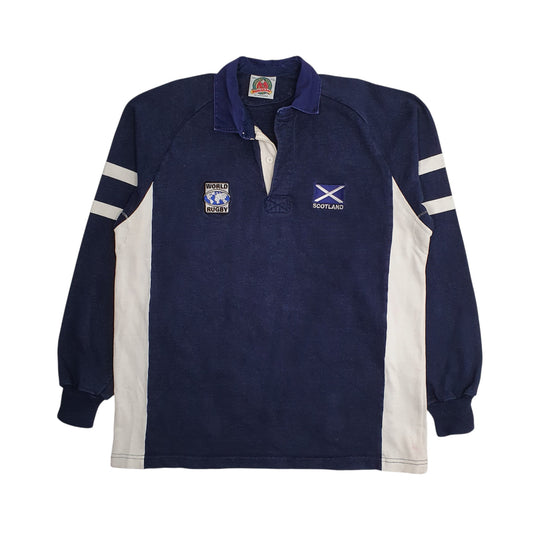 Mens Navy Barbarian Rugby Scotland Rugby Long Sleeve Polo Shirt