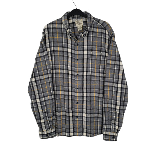 Mens Grey L.L.Bean Chamois Thick Flannel Plaid Long Sleeve Shirt