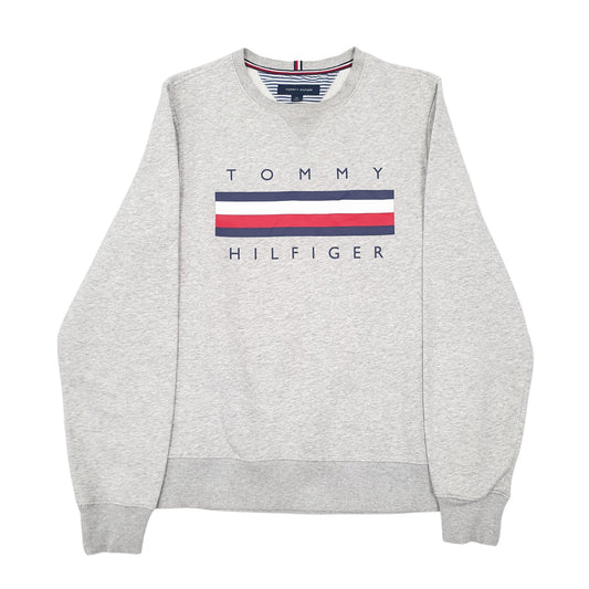 Mens Grey Tommy Hilfiger Spellout Crewneck Jumper