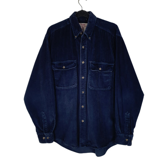 Mens Navy Wrangler Vintage 00s Chunky Corduroy Long Sleeve Shirt