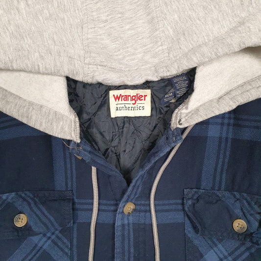 Mens Navy Wrangler Plaid Overshirt Hoodie Coat