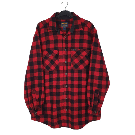 Mens Red Woolrich Thick Flannel Plaid Shacket Jacket Long Sleeve Shirt