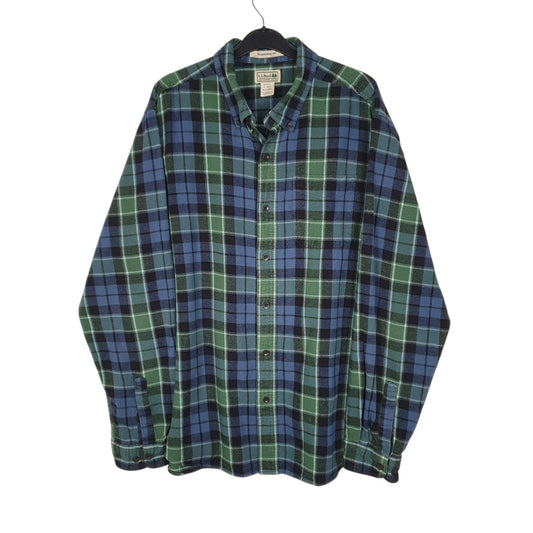 Mens Blue L.L.Bean Thick Flannel Plaid Long Sleeve Shirt