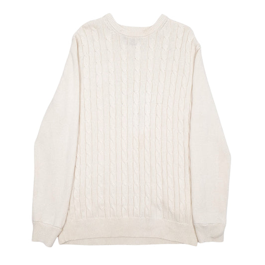 Mens Cream Tommy Hilfiger Cable Knit Crewneck Jumper