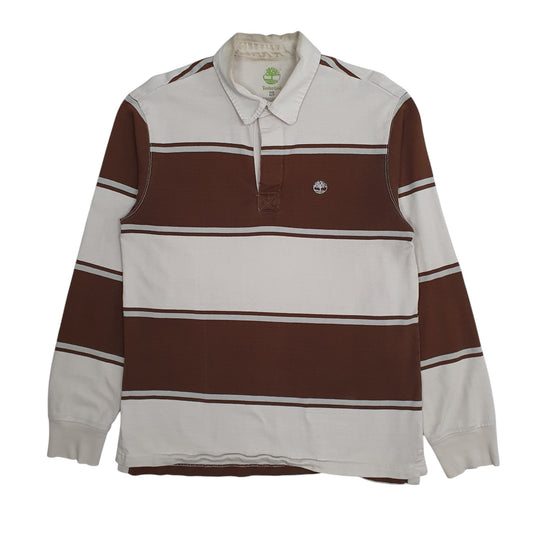 Mens White Timberland Rugby Long Sleeve Polo Shirt