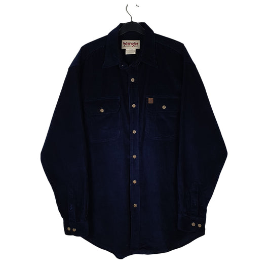 Mens Navy Wrangler Rugged Wear Corduroy Long Sleeve Shirt