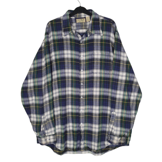 Mens Blue L.L.Bean Scotch Plaid Flannel Vintage 90s Made In USA Long Sleeve Shirt
