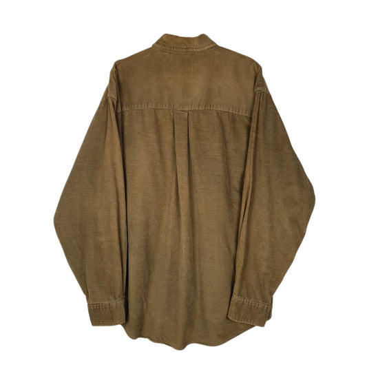 Mens Khaki Lands End Vintage 00s Thick Corduroy Shirt