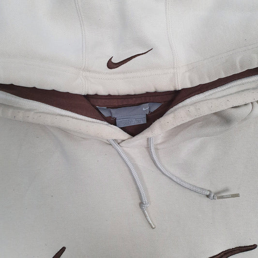 Mens Cream Nike Vintage 00s Hoodie Jumper