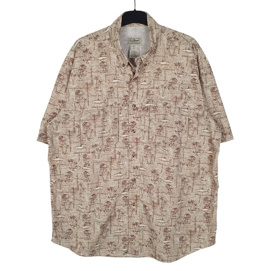Mens Beige L.L.Bean Hunting Fishing Hiking Short Sleeve Shirt
