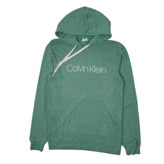 Mens Green Calvin Klein Spellout Lightweight Hoodie Jumper
