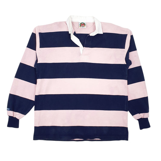 Mens Pink Barbarian Rugby Long Sleeve Polo Shirt