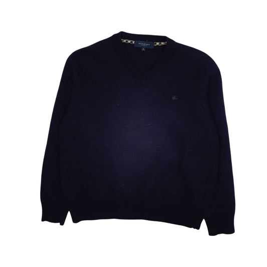 Womens Navy Burberry V Neck Jumper