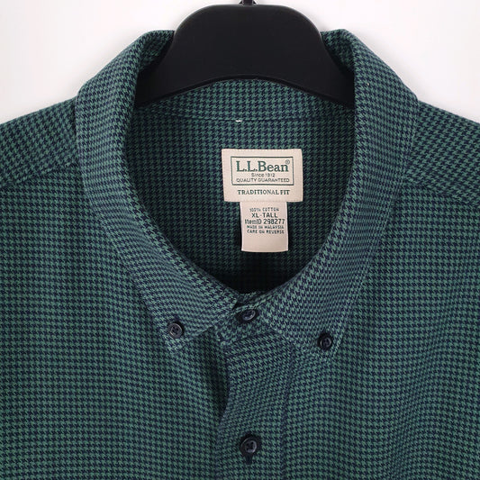 Mens Green L.L.Bean Houndstooth Shirt