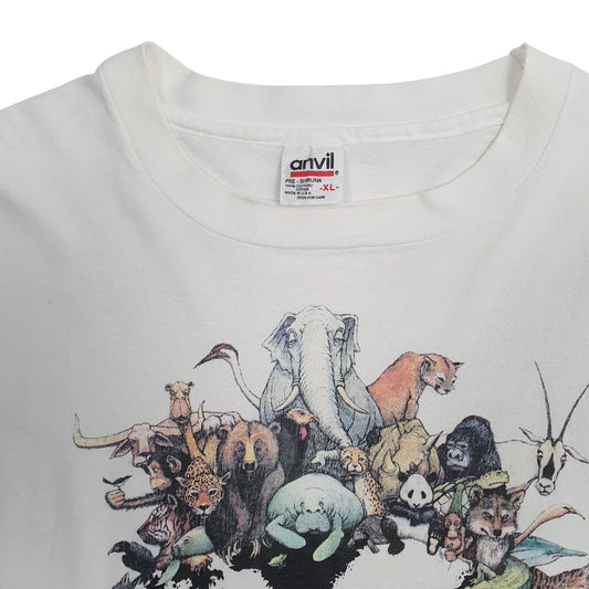 Mens White Anvil Single Stitch Vintage 90s T Shirt