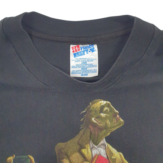 Mens Black Hanes Single Stitch Vintage 90s T Shirt