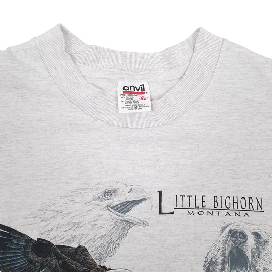 Mens Grey Anvil Single Stitch Vintage 90s T Shirt