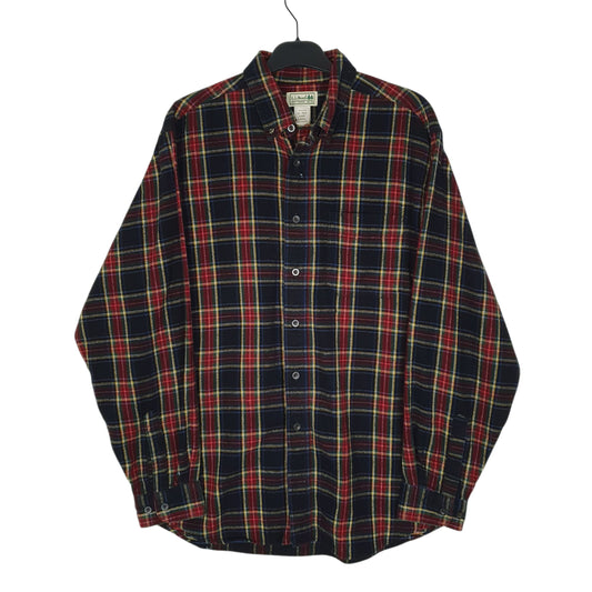 Mens Navy L.L.Bean Scotch Plaid Flannel Long Sleeve Shirt