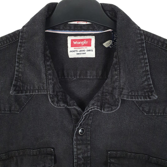 Mens Black Wrangler Denim Cowboy Pearl Snap Shirt