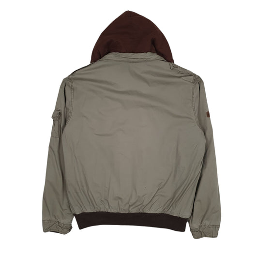 Mens Grey Pull & Bear Sherpa Lined Hoodie Military Coat