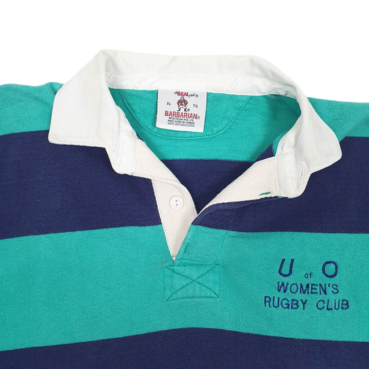 Womens Blue Barbarian Rugby Hoodie Polo Shirt